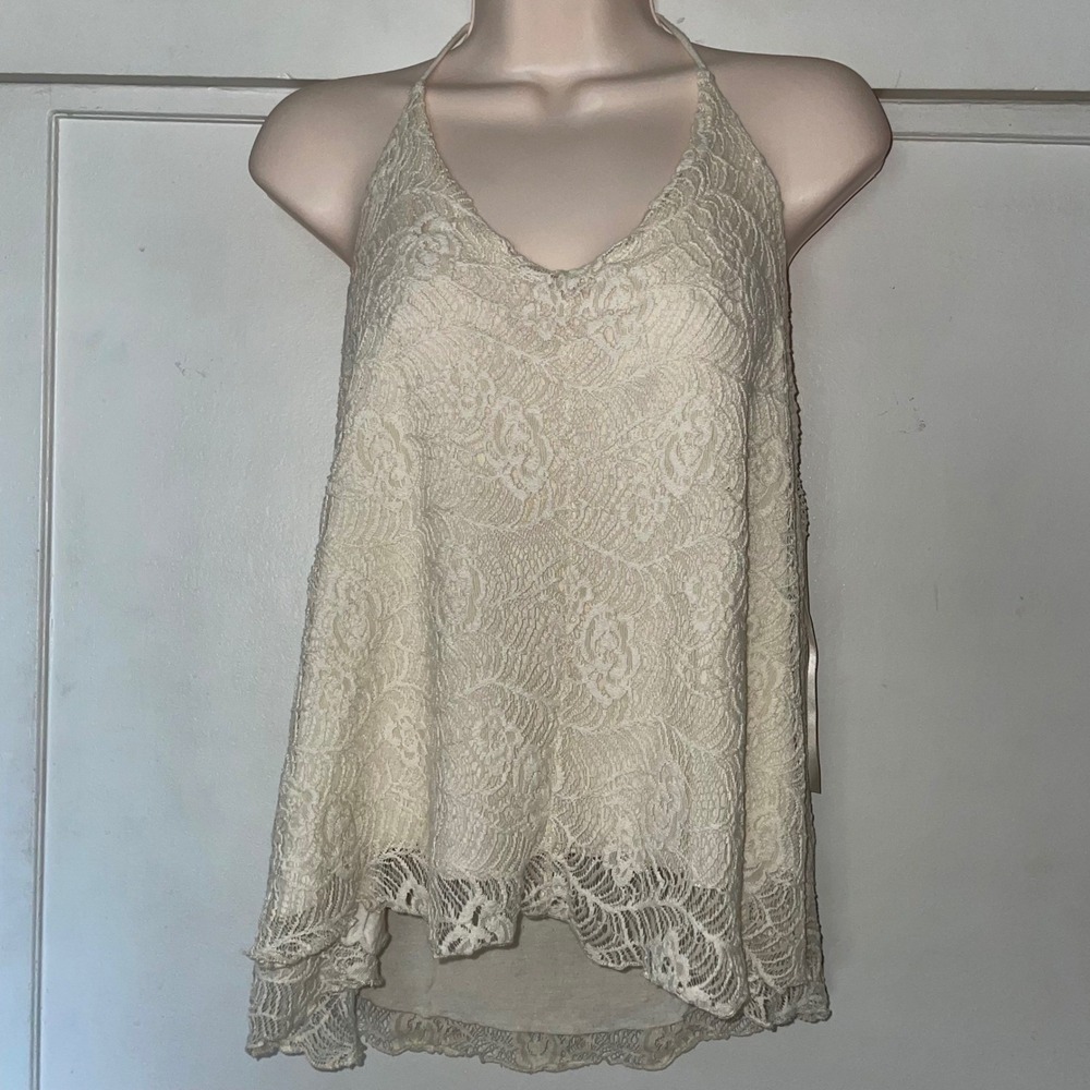 Urban Outfitters Pins and Needles Lace‎ lined Halter Top Open Back Ivory Cream M
